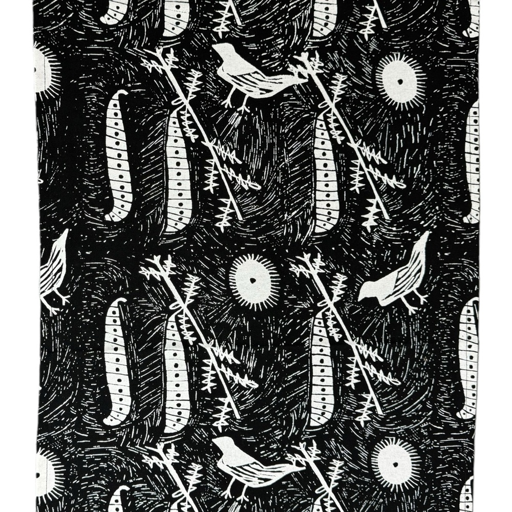 Table Runner Hoan San Bushmen Namibia Sun Seed Pods Bird Black White Metal